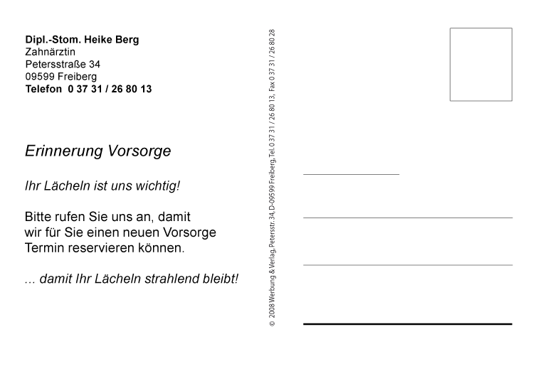 Gestaltungen Und Texte Recallpostkarten Fur Zahnarzte Www Werbung Verlag Com